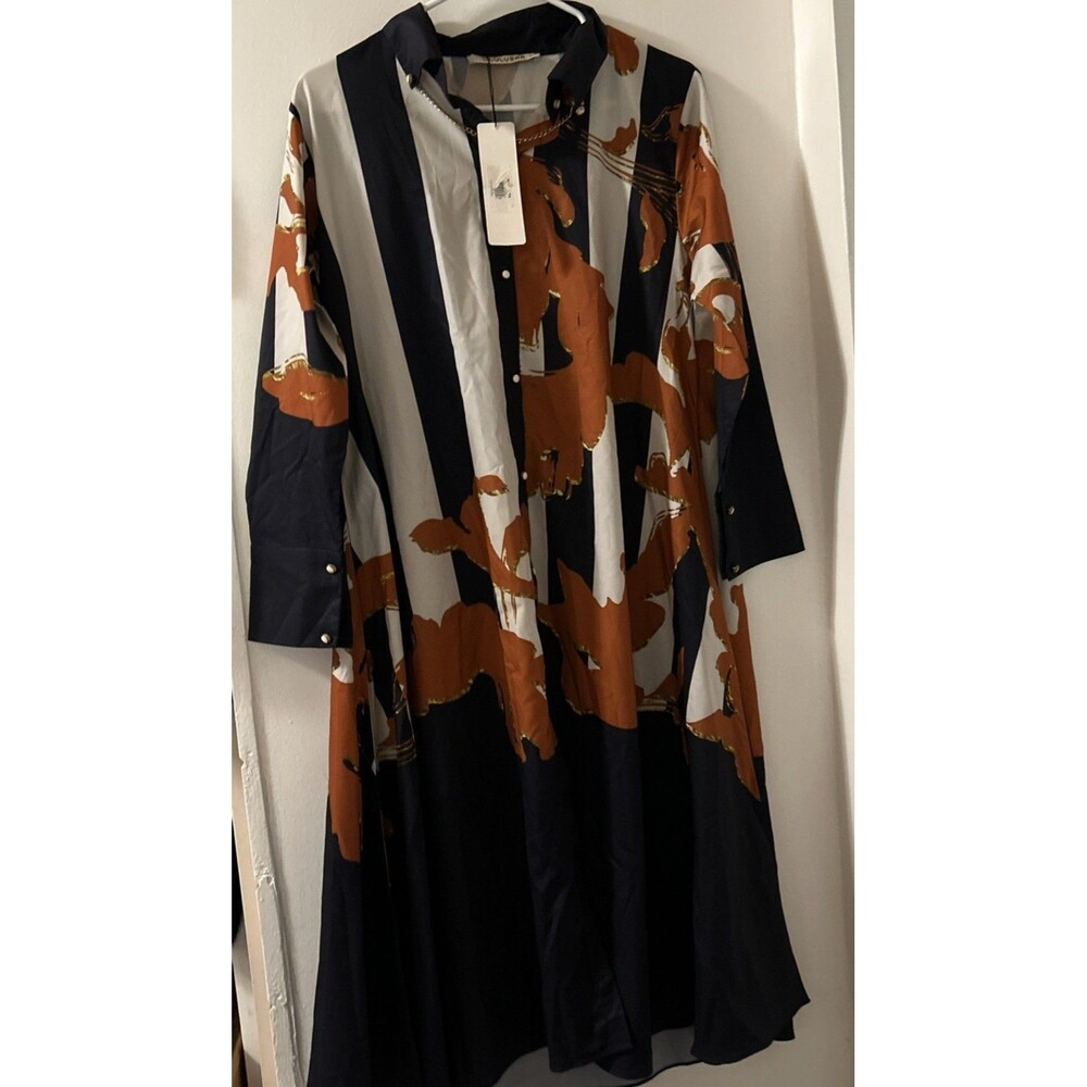 LULUSAR women’s maxi dress NWT multi color Collared chain detail Button down M